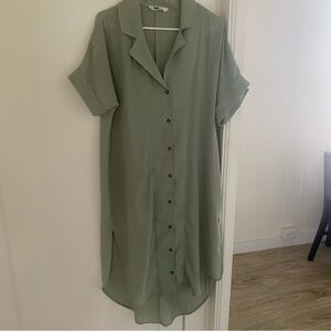 Light Green Button-Up Shirt Dress